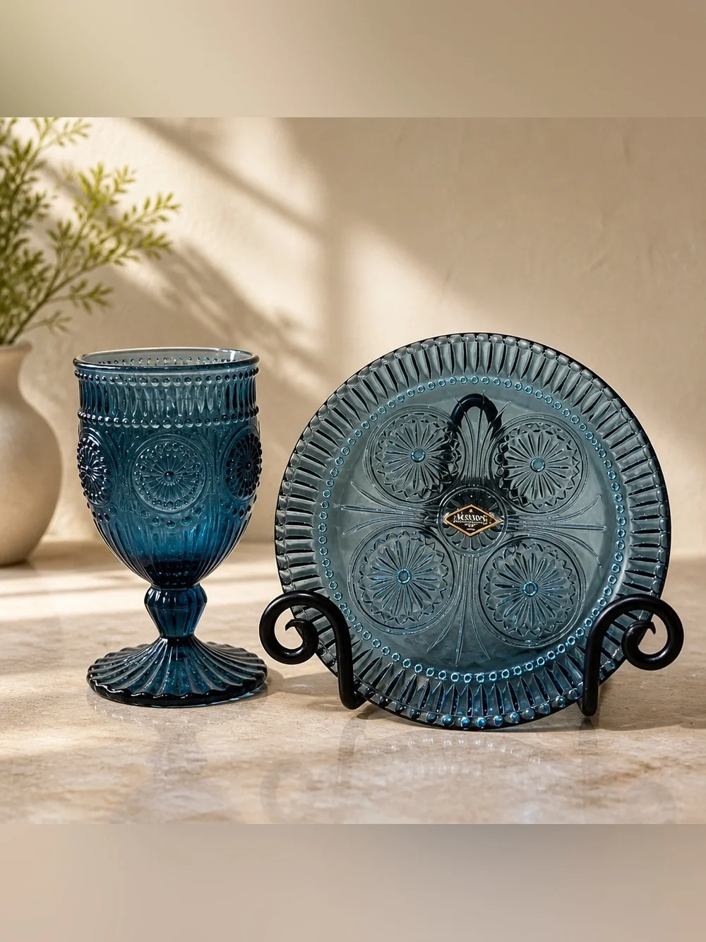 Shannon Crystal by Godinger, Medallion Collection Plate and Goblet